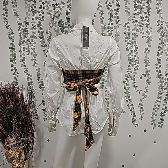 NEW Petersyn x Revolve Monroe Tartan Plaid Overlay Long Sleeve Blouse Womens S - Picture 5 of 9